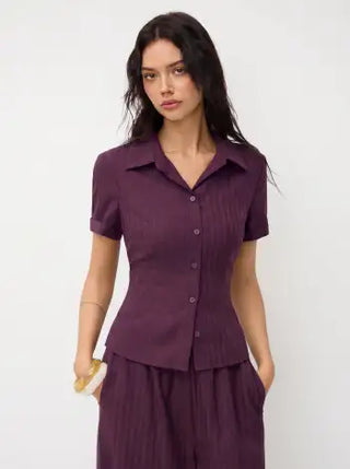 Polo Collar Texture Button Up Shirt