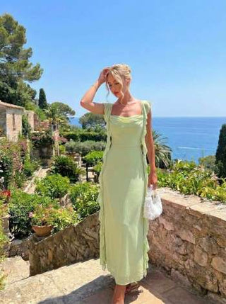 Mesh Ruffle Hem Maxi Dress