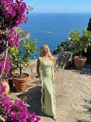 Mesh Ruffle Hem Maxi Dress