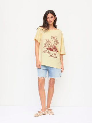 Cotton Asymmetrical Neck Short Sleeve Nature Graphic Tee
