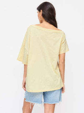 Cotton Asymmetrical Neck Short Sleeve Nature Graphic Tee