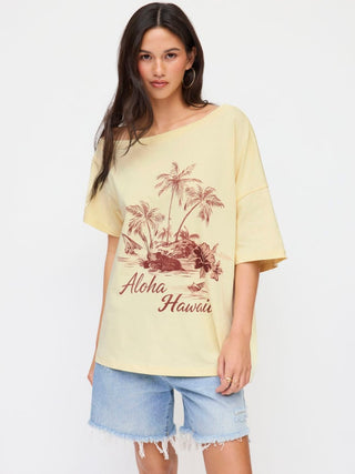 Cotton Asymmetrical Neck Short Sleeve Nature Graphic Tee