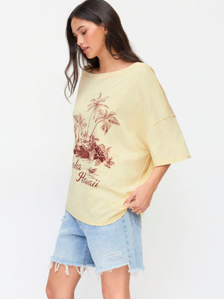 Cotton Asymmetrical Neck Short Sleeve Nature Graphic Tee