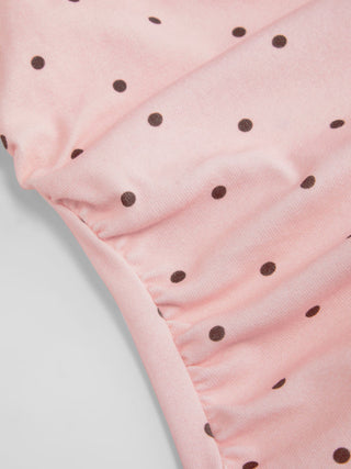 Cotton-blend Boat Neck Knotted Polka Dot Ruched Tank Top