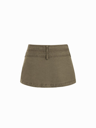 Cotton-blend Low Rise Metal Detail Button A-line Mini Skort