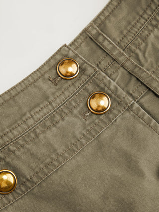 Cotton-blend Low Rise Metal Detail Button A-line Mini Skort