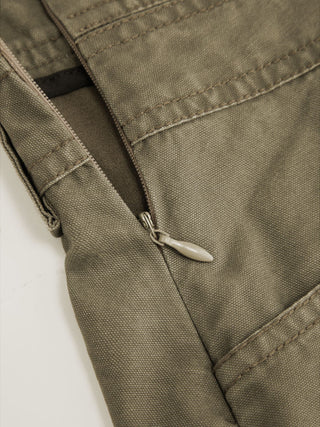 Cotton-blend Low Rise Metal Detail Button A-line Mini Skort