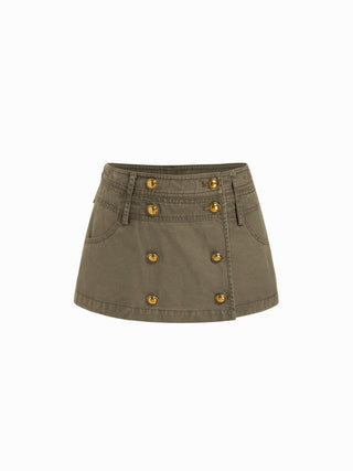 Cotton-blend Low Rise Metal Detail Button A-line Mini Skort