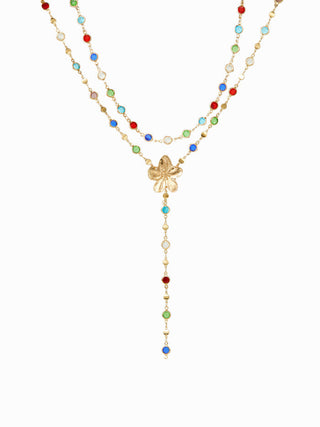 FLOWER & RHINESTONE LAYERED NECKLACE