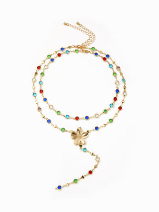 FLOWER & RHINESTONE LAYERED NECKLACE