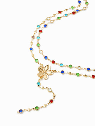 FLOWER & RHINESTONE LAYERED NECKLACE