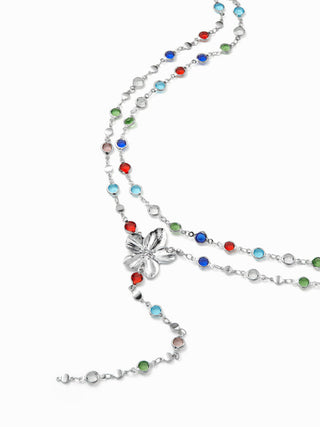 FLOWER & RHINESTONE LAYERED NECKLACE