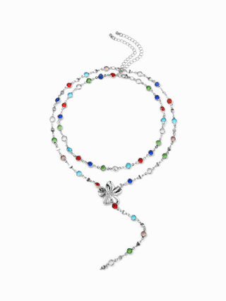 FLOWER & RHINESTONE LAYERED NECKLACE