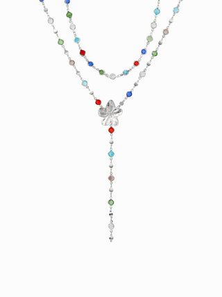 FLOWER & RHINESTONE LAYERED NECKLACE