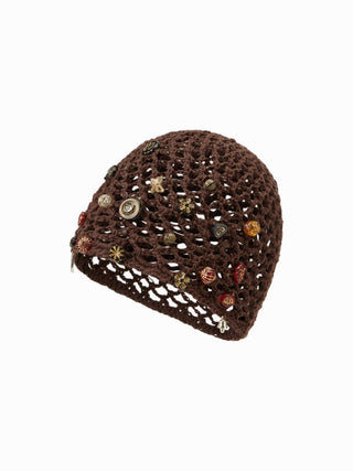 Cotton Blends BUTTERFLY & FLOWER DECOR KNITTED HAT For Music Festival/Live House Party/Clubbing Vacation