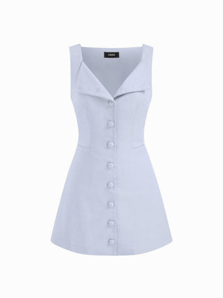 Linen-blend Linen-blend Braided Button Back Belt Square Neck Mini Dress For Daily Casual Work