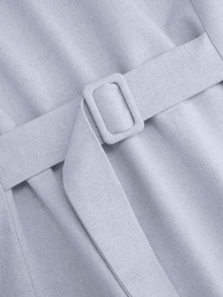 Linen-blend Linen-blend Braided Button Back Belt Square Neck Mini Dress For Daily Casual Work
