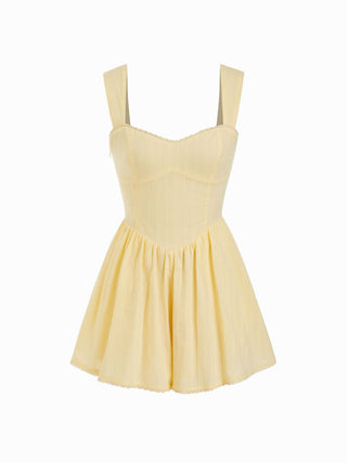 Cotton-blend Sweetheart Textured Shirred Lace Trim Romper