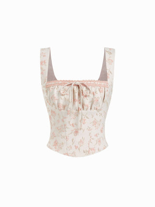 Crop Top Halter Tops Linen Tops Summer Tops Summer Tops Cute Tops going out tops Cute Summer Top Jacquard Floral Jacquard Square Neck Bowknot Lace up Crop Tank Blouse For Daily Casual Date