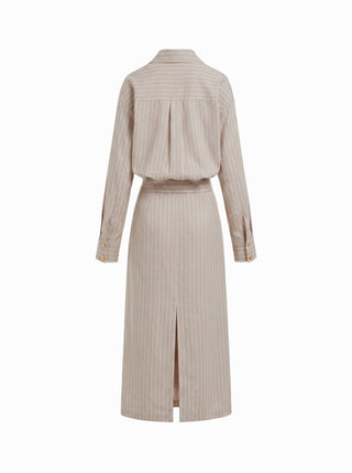 Woven Striped Collar Button Front Maxi Dress For Work
