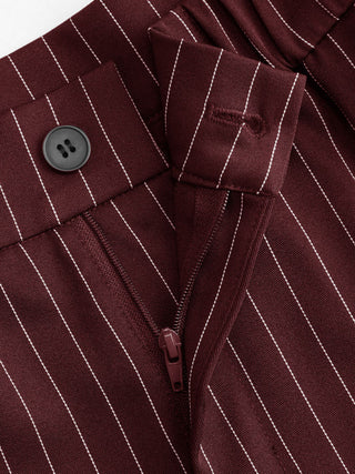 Woven Mid Rise Striped Side Knotted Barrel-leg Trousers For Work