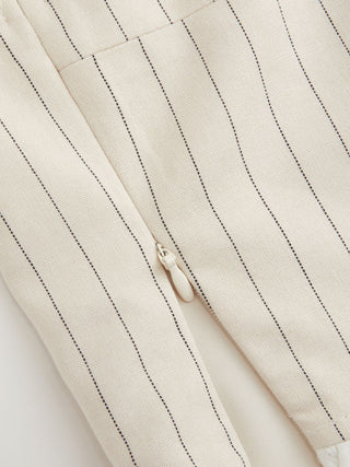 Linen-blend Stripe Square Neck Ruffled Top & Low Rise Mini Skirt Set