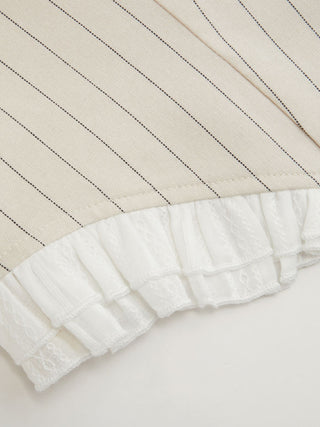 Linen-blend Stripe Square Neck Ruffled Top & Low Rise Mini Skirt Set