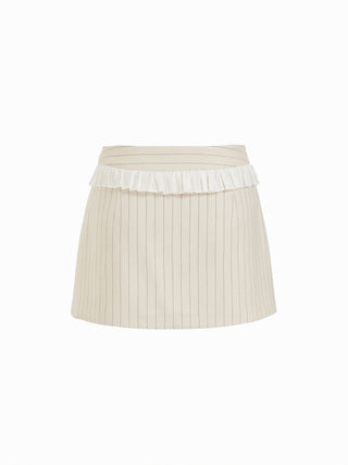 Linen-blend Stripe Square Neck Ruffled Top & Low Rise Mini Skirt Set
