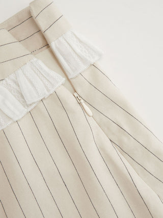 Linen-blend Stripe Square Neck Ruffled Top & Low Rise Mini Skirt Set
