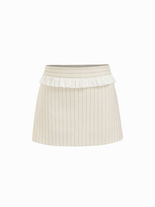 Linen-blend Stripe Square Neck Ruffled Top & Low Rise Mini Skirt Set
