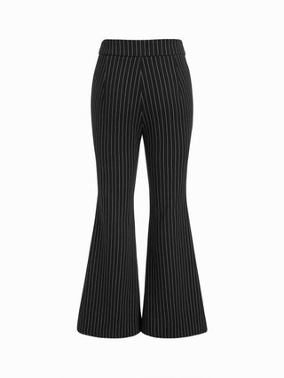 Mid Rise Striped Metal Detail Flared Trousers