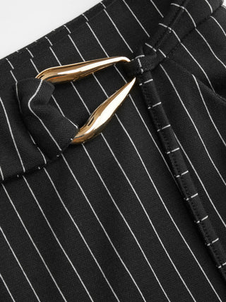 Mid Rise Striped Metal Detail Flared Trousers