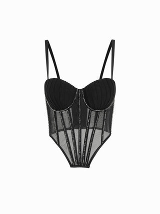 Mesh Sweetheart Rhinestone Corset Cami Top