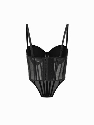 Mesh Sweetheart Rhinestone Corset Cami Top