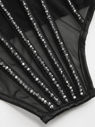 Mesh Sweetheart Rhinestone Corset Cami Top