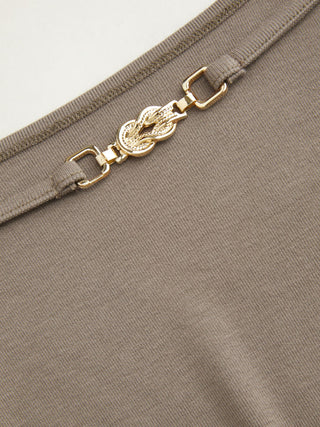 Boat Neck Batwing Sleeve Backless Drawstring Metal Detail Oversized Crop Tee