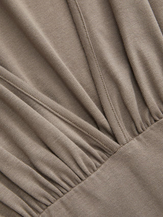 Boat Neck Batwing Sleeve Backless Drawstring Metal Detail Oversized Crop Tee