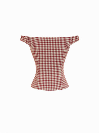 Jacquard Gingham Off-shoulder Asymmetrical Ruched Blouse