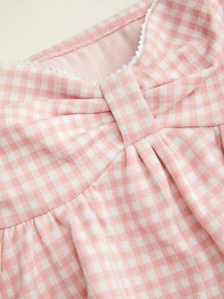 Gingham Sweetheart Neck Bowknot Peplum Crop Cami Top