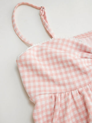 Gingham Sweetheart Neck Bowknot Peplum Crop Cami Top