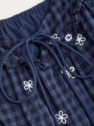 Cotton-blend Gingham Floral Graphic Bowknot Ruffled Tiered Oversized Babydoll Mini Dress