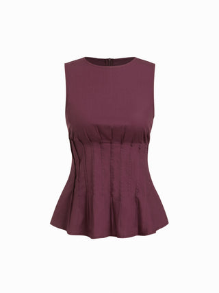 Cotton Ruched Peplum Tank Blouse