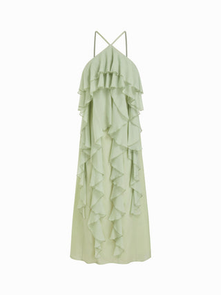 Chiffon Halter Neck Ruffle Maxi Strappy Dress