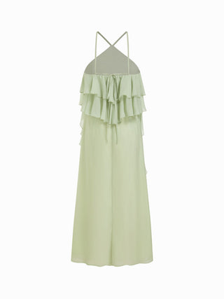 Chiffon Halter Neck Ruffle Maxi Strappy Dress