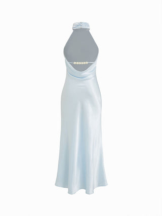 Satin Halter Neckline Backless Mermaid Maxi Mermaid Dress