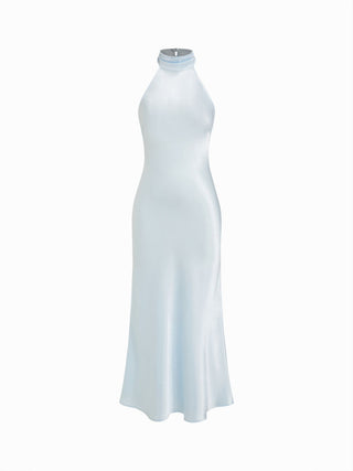 Satin Halter Neckline Backless Mermaid Maxi Mermaid Dress