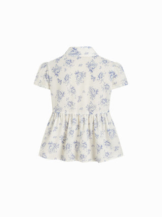 Woven Cotton-blend Floral Peplum Short Sleeve Oversized Blouse For Daily Casual Vacation