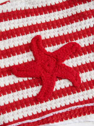 Striped Halter Neckline Starfish Detail 3 Piece Bikini Set With Shorts