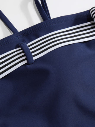Square Neck Striped Bowknot One Piece Swimsuit