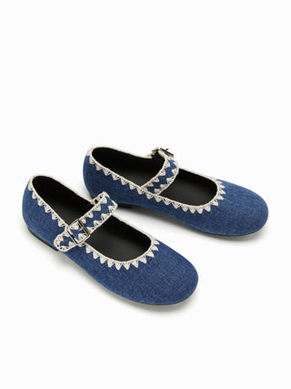 EMBROIDERED MARY JANE FLATS